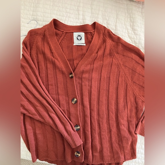 UO Red/Brown Ribbed Cardigan, M - Picture 3 of 4